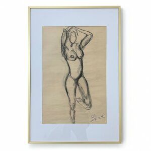 ORIGINAL HAND DRAWING - IN GLASS GOLD METAL FRAME - 16" X 24"